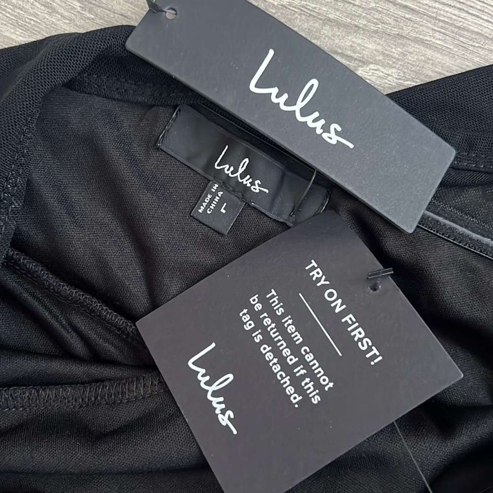 Lulus Stunning Essence One Shoulder Mermaid Maxi Dress Large Black Slit Mesh NWT - Picture 6 of 12